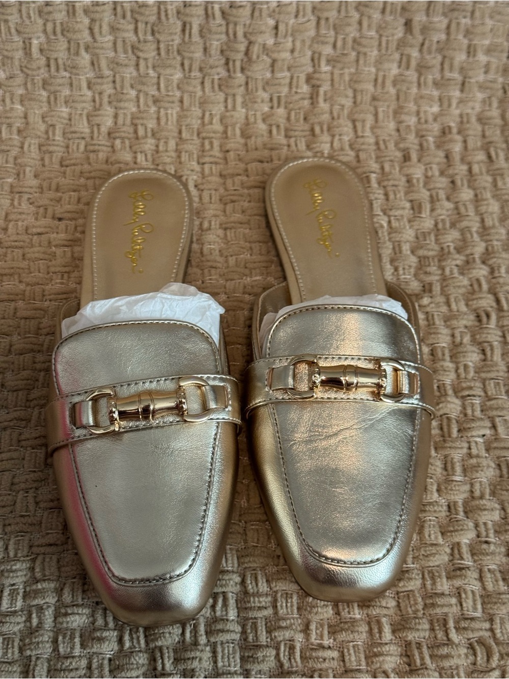 Lilly Pulitzer Metallic Gold Slip-On Mule Loafers